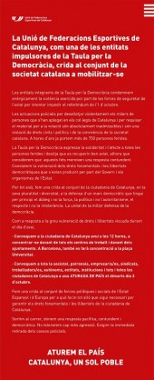 La Federació Catalana de Voleibol s’adhereix a l’aturada de país del 3 d’octubre